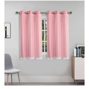 Pink Sheer Curtains with White hearts